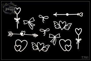 Tekturka -T791- miłosny zestaw - serduszka / strzałki / kokardki