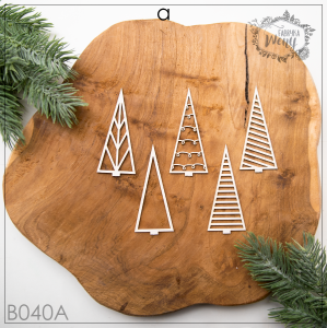 Tekturka -B040A- geometryczne choinki - zestaw 5 szt - Boże Narodzenie