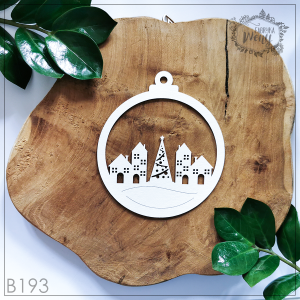 Tekturka -B193-  bombka z krajobrazem - domki i choinka- 2 szt - Boże Narodzenie