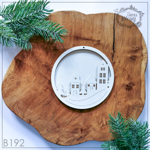 Tekturka -B192-  shaker box z krajobrazem - domki i kamieniczka - Boże Narodzenie