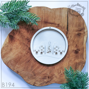 Tekturka -B194-  shaker box z krajobrazem - domki i choinka - Boże Narodzenie