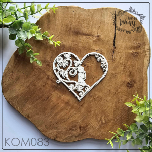 Tekturka -KOM083- warstwowe serce z bluszczem, hostią i modlącym się chłopcem - Komunia