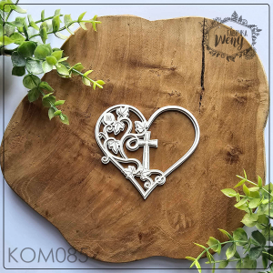 Tekturka -KOM085- warstwowe serce z bluszczem, hostią i krzyżem - Komunia