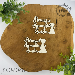 Tekturka -KOM048- napis "Pierwsza Komunia Święta"  z dziewczynką -  6,5 cm - 2 szt