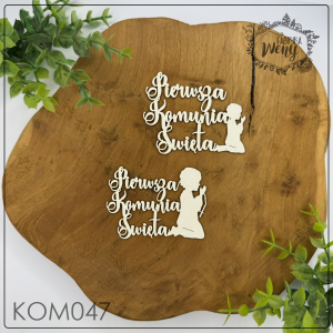 Tekturka -KOM047- napis "Pierwsza Komunia Święta"  z chłopcem -  6,5 cm - 2 szt