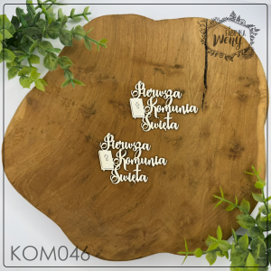 Tekturka -KOM046- napis "Pierwsza Komunia Święta"  z Biblią 3 -  5 cm - 2 szt