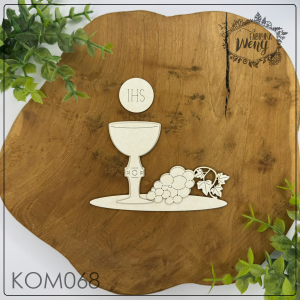 Tekturka -KOM068- kielich na tacy, z winogronem i hostią, warstwowy - Komunia