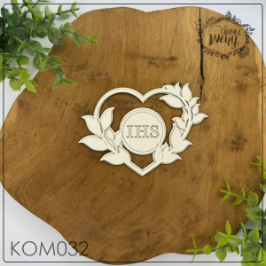 Tekturka -KOM032- hostia ozdobna w sercu 2D - 9 x 7 cm - Komunia