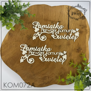 Tekturka -KOM072A- napis "Pamiątka Pierwszej Komunii Świętej"  - 12 cm - 2 szt