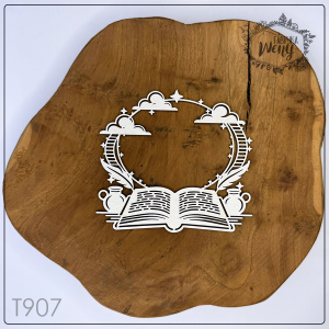 Tekturka -T907- SZKOŁA - ramka z książką, kałamarzem i chmurkami 12 cm